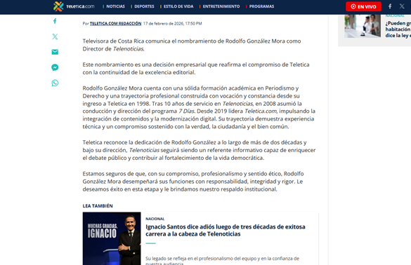 Rodolfo González asume la dirección de Telenoticias tras la histórica salida de Ignacio Santos
